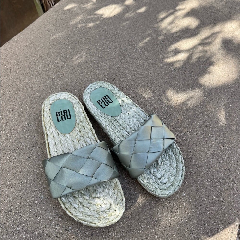 Gray Woven Slide Sandals with Textured Footbed